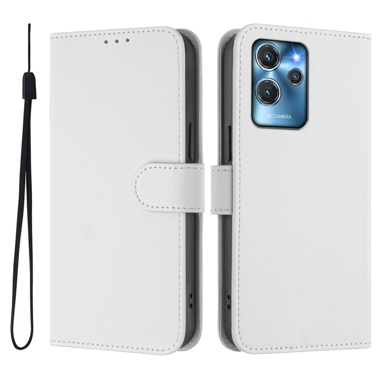 For Oukitel C32 Skin Feel Solid Color Leather Phone Case with Lanyard
