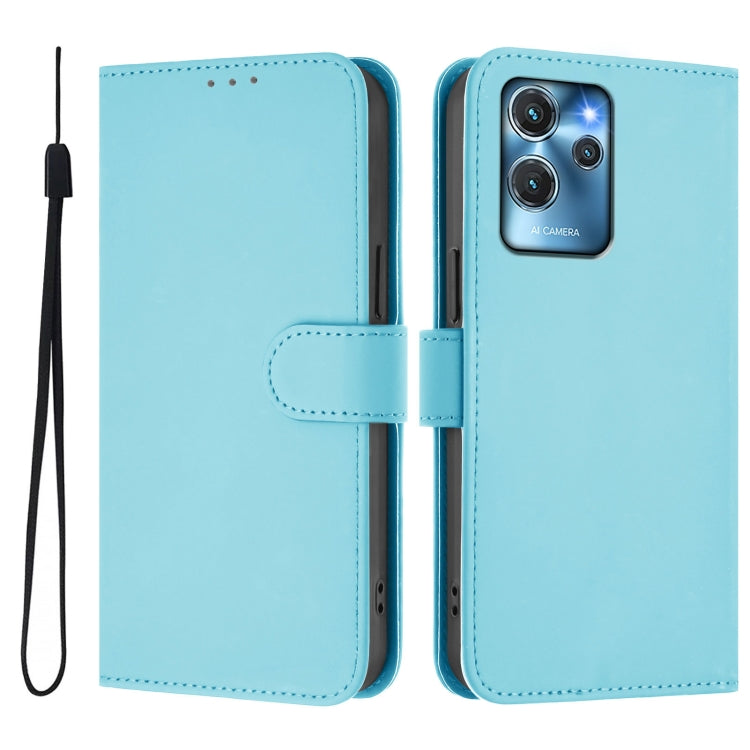 For Oukitel C32 Skin Feel Solid Color Leather Phone Case with Lanyard