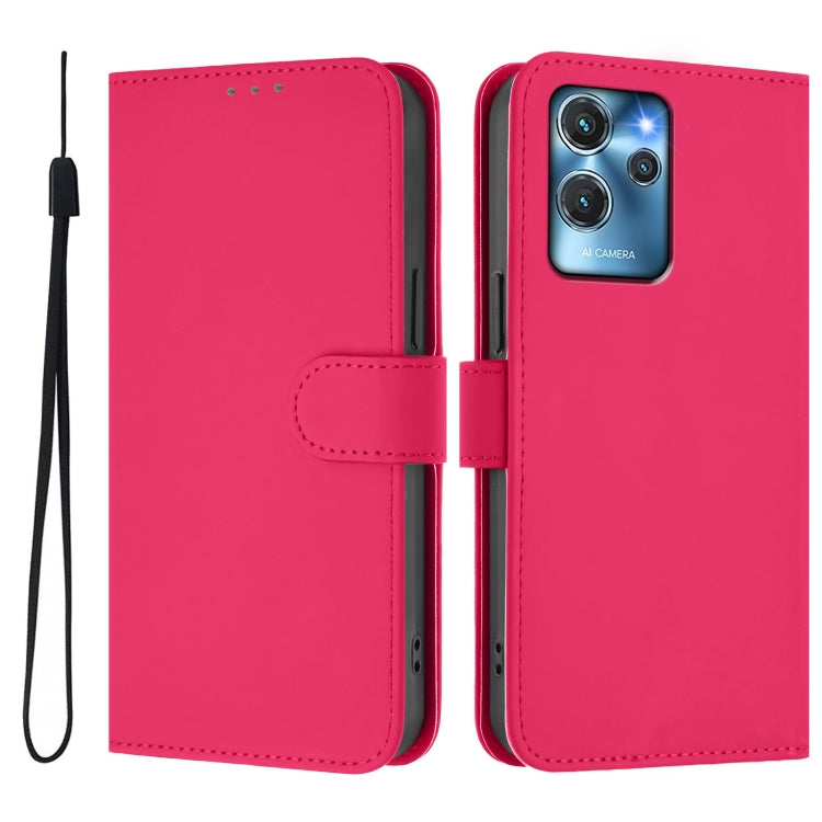 For Oukitel C32 Skin Feel Solid Color Leather Phone Case with Lanyard