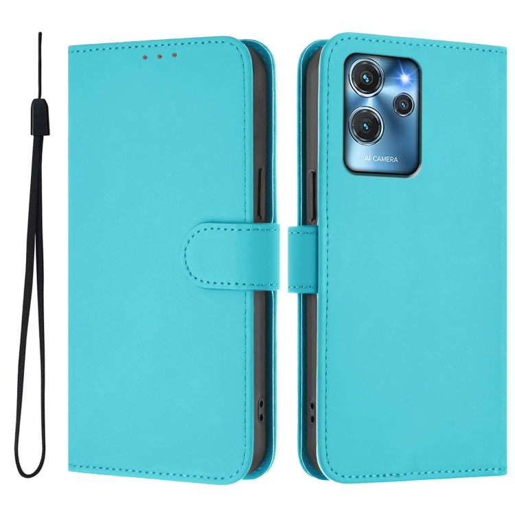 For Oukitel C32 Skin Feel Solid Color Leather Phone Case with Lanyard