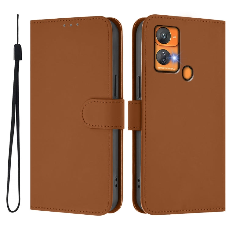 For Oukitel C33 Skin Feel Solid Color Leather Phone Case with Lanyard