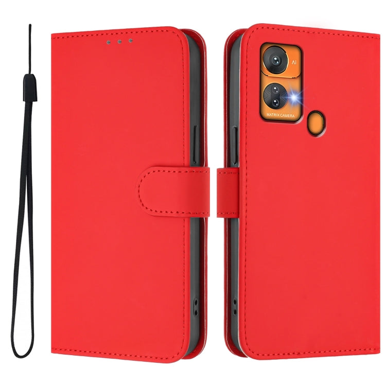 For Oukitel C33 Skin Feel Solid Color Leather Phone Case with Lanyard