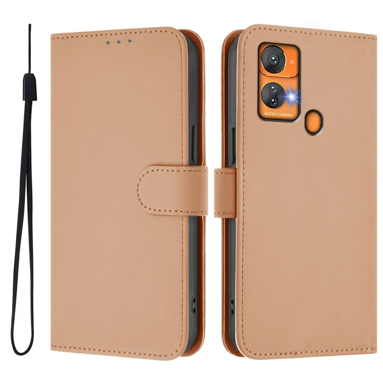 For Oukitel C33 Skin Feel Solid Color Leather Phone Case with Lanyard