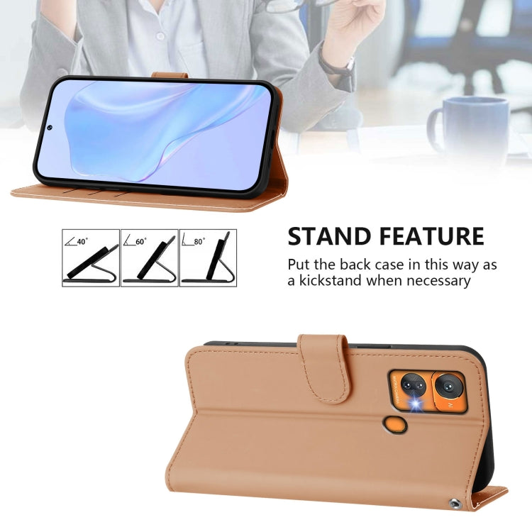 For Oukitel C33 Skin Feel Solid Color Leather Phone Case with Lanyard