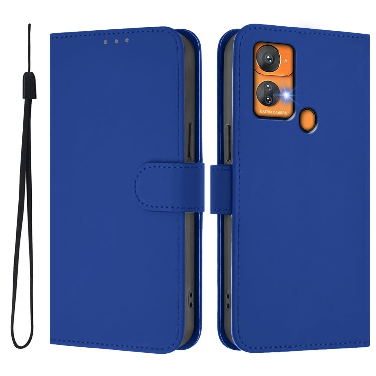 For Oukitel C33 Skin Feel Solid Color Leather Phone Case with Lanyard