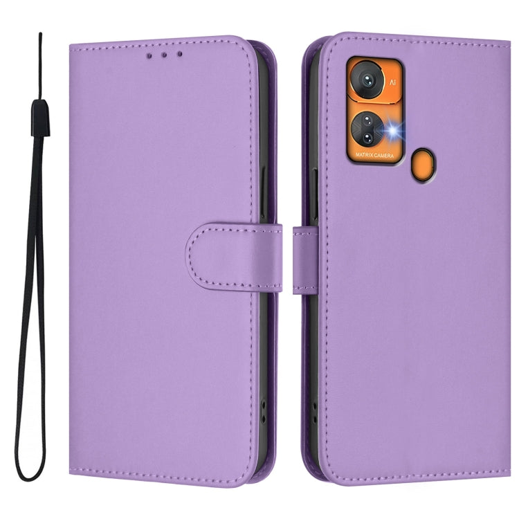 For Oukitel C33 Skin Feel Solid Color Leather Phone Case with Lanyard