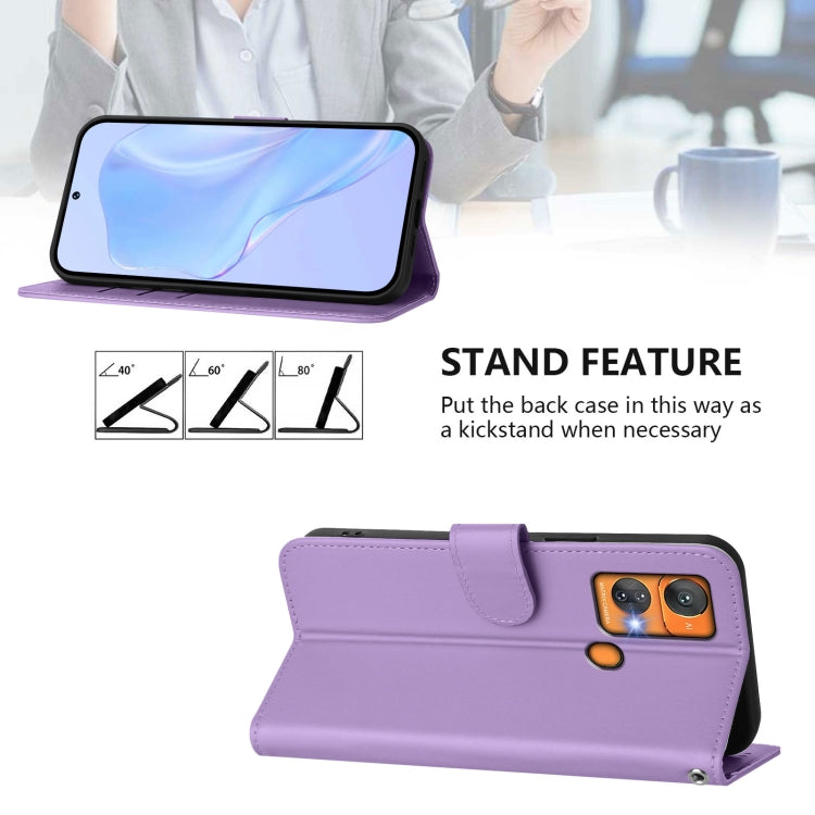 For Oukitel C33 Skin Feel Solid Color Leather Phone Case with Lanyard
