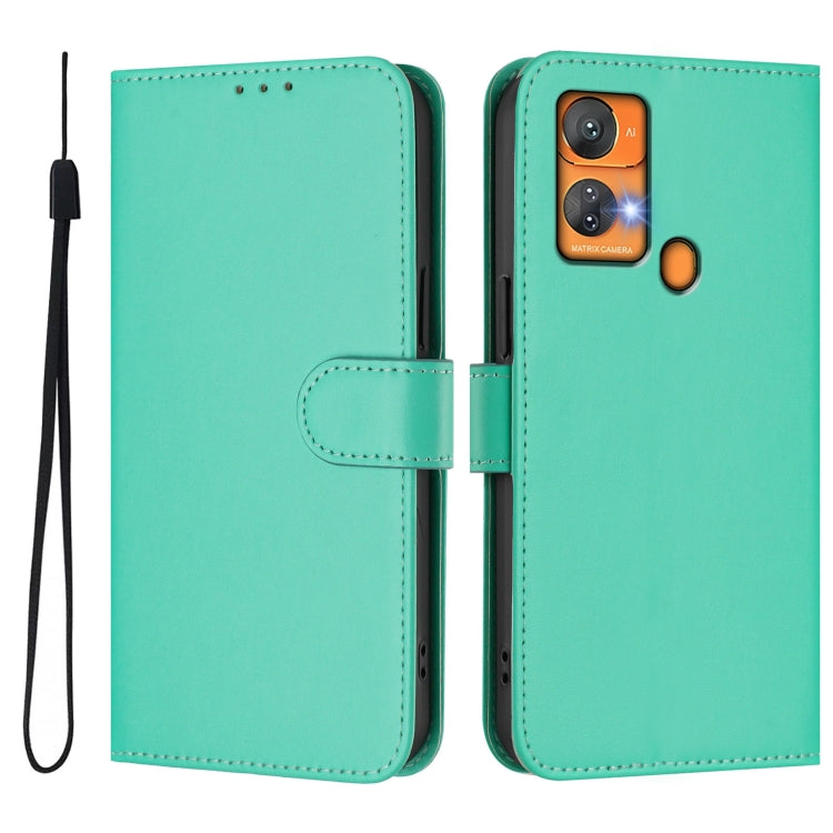 For Oukitel C33 Skin Feel Solid Color Leather Phone Case with Lanyard