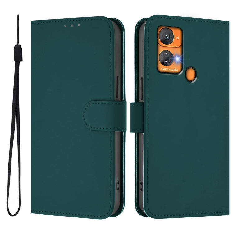 For Oukitel C33 Skin Feel Solid Color Leather Phone Case with Lanyard