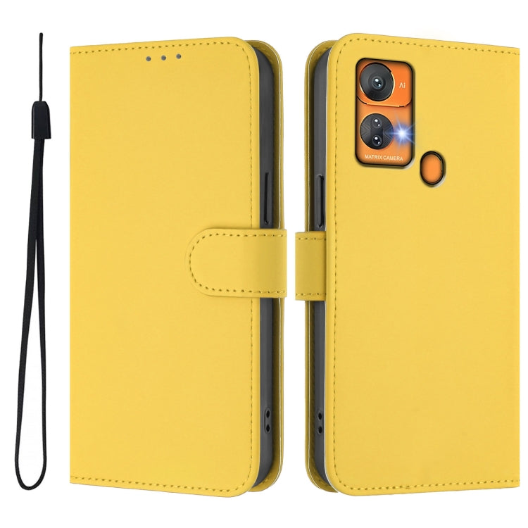 For Oukitel C33 Skin Feel Solid Color Leather Phone Case with Lanyard