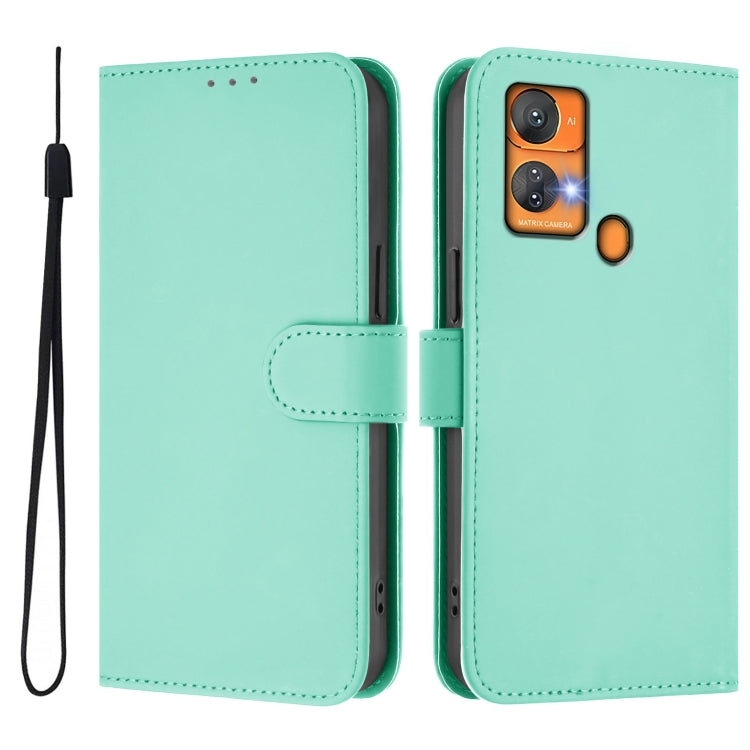 For Oukitel C33 Skin Feel Solid Color Leather Phone Case with Lanyard