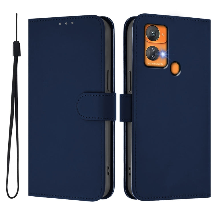 For Oukitel C33 Skin Feel Solid Color Leather Phone Case with Lanyard