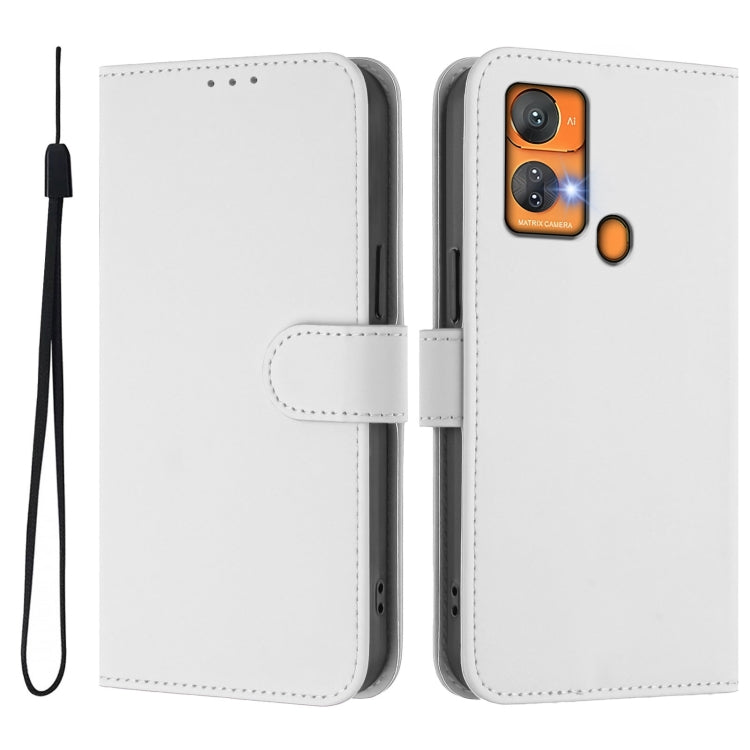 For Oukitel C33 Skin Feel Solid Color Leather Phone Case with Lanyard