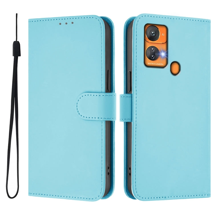 For Oukitel C33 Skin Feel Solid Color Leather Phone Case with Lanyard