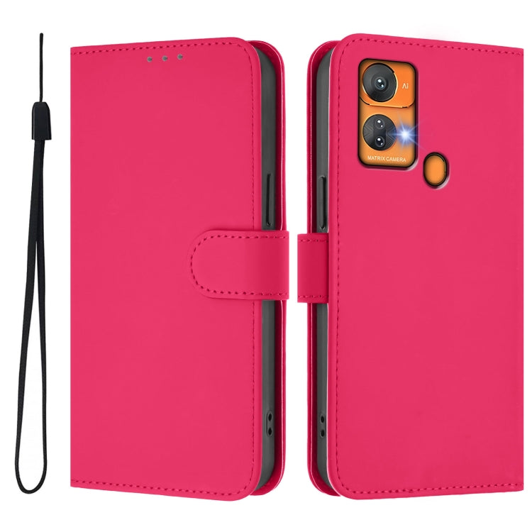 For Oukitel C33 Skin Feel Solid Color Leather Phone Case with Lanyard