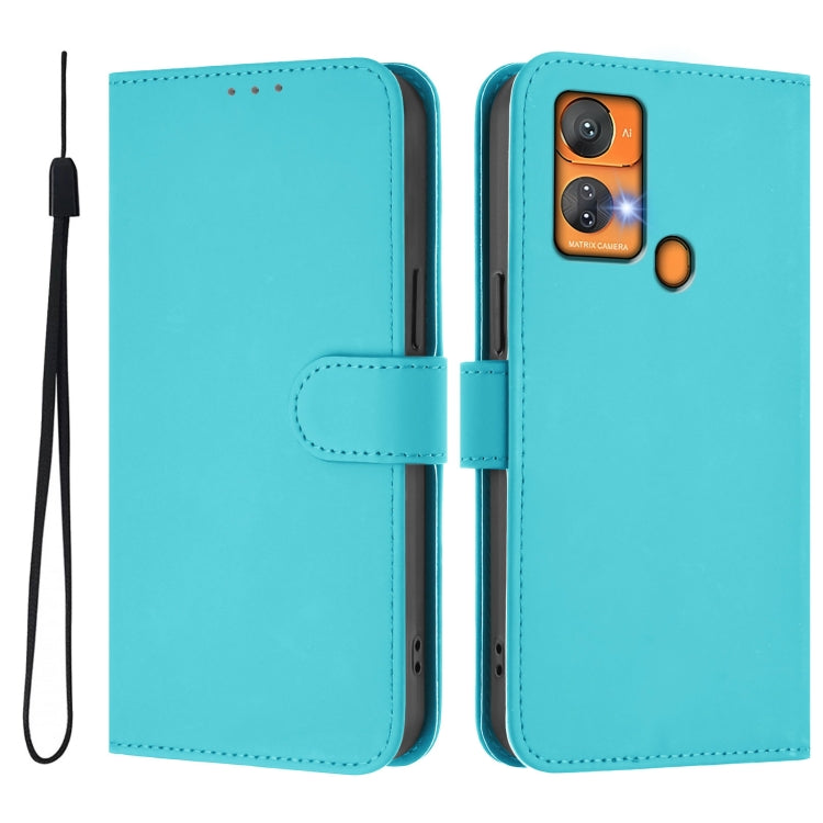 For Oukitel C33 Skin Feel Solid Color Leather Phone Case with Lanyard