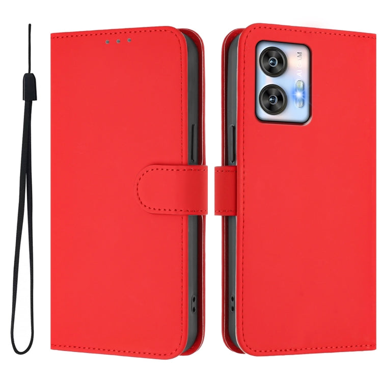 For Oukitel C35 Skin Feel Solid Color Leather Phone Case with Lanyard