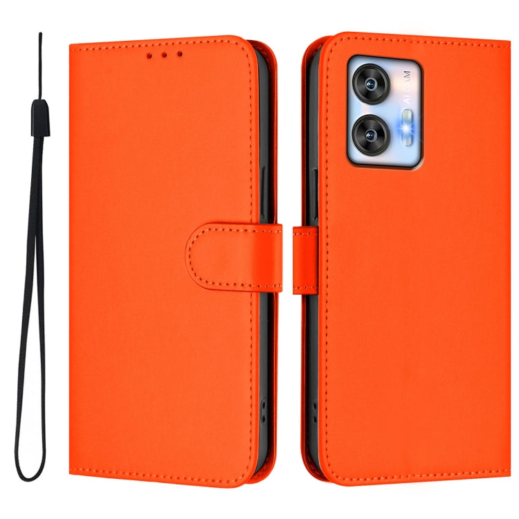 For Oukitel C35 Skin Feel Solid Color Leather Phone Case with Lanyard