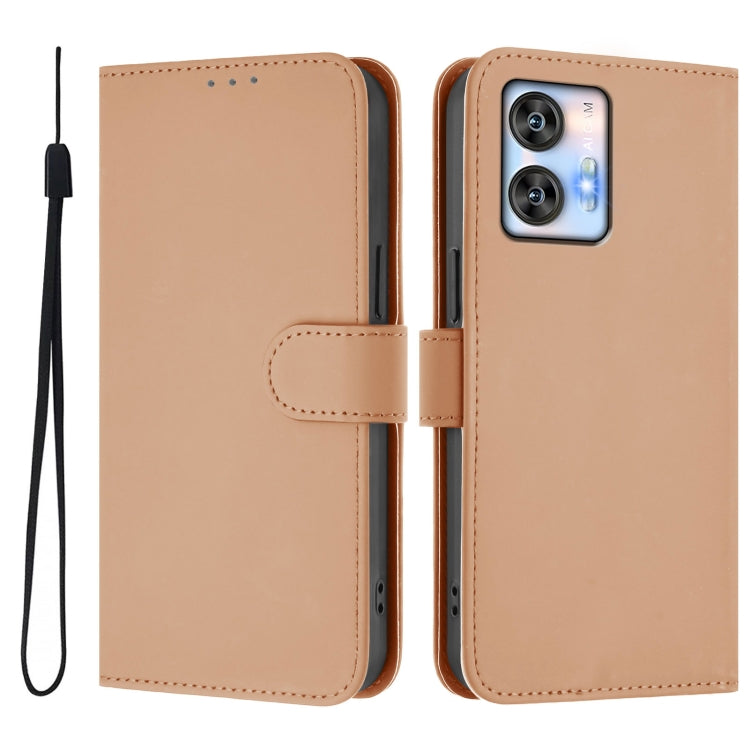 For Oukitel C35 Skin Feel Solid Color Leather Phone Case with Lanyard