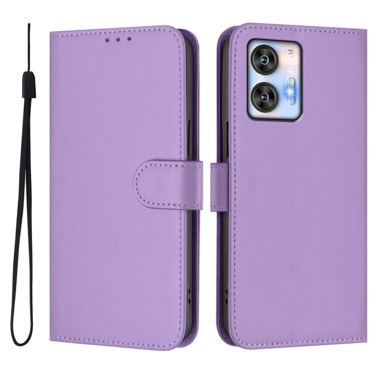 For Oukitel C35 Skin Feel Solid Color Leather Phone Case with Lanyard