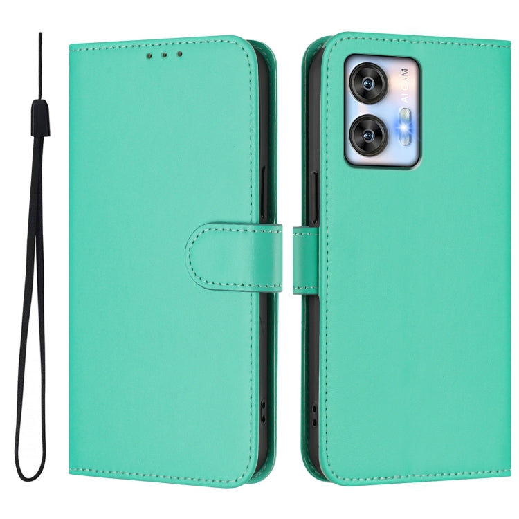 For Oukitel C35 Skin Feel Solid Color Leather Phone Case with Lanyard
