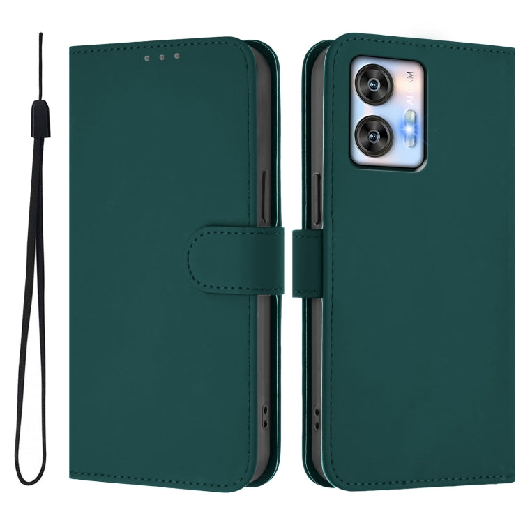 For Oukitel C35 Skin Feel Solid Color Leather Phone Case with Lanyard