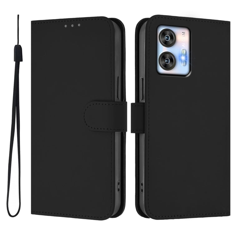 For Oukitel C35 Skin Feel Solid Color Leather Phone Case with Lanyard