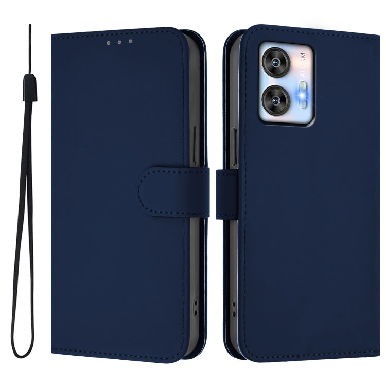 For Oukitel C35 Skin Feel Solid Color Leather Phone Case with Lanyard