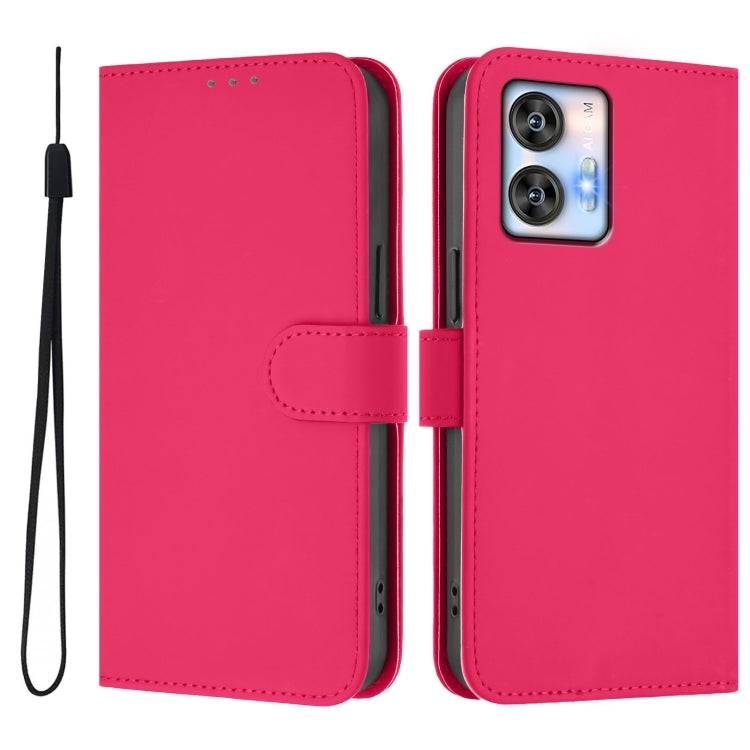 For Oukitel C35 Skin Feel Solid Color Leather Phone Case with Lanyard
