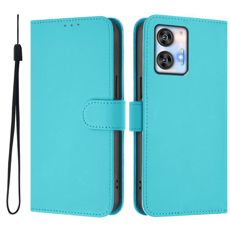 For Oukitel C35 Skin Feel Solid Color Leather Phone Case with Lanyard