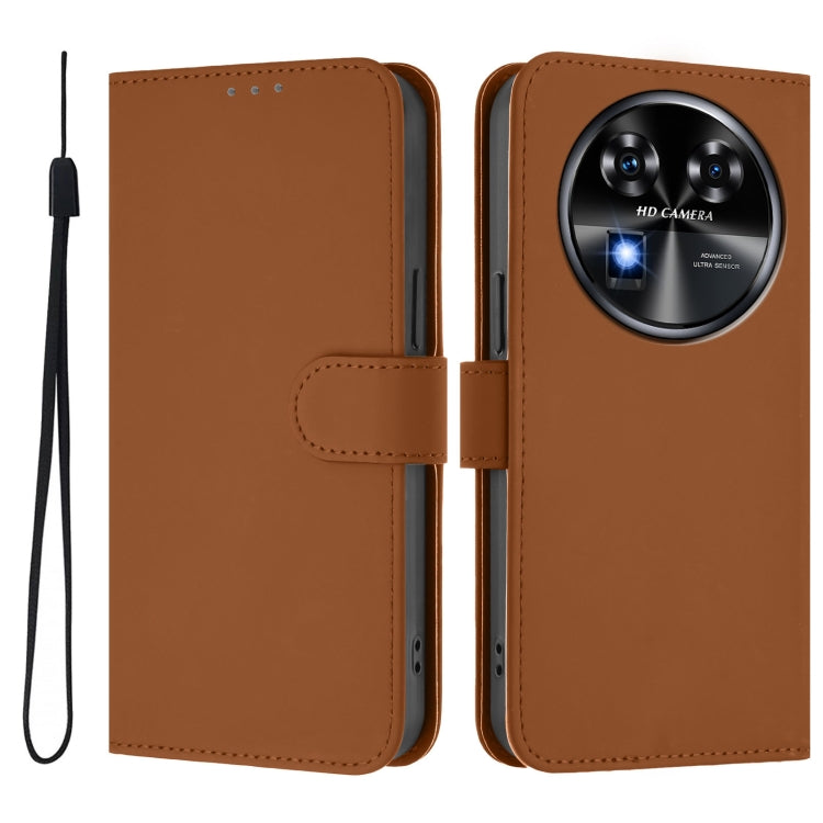 For Oukitel C37 Skin Feel Solid Color Leather Phone Case with Lanyard