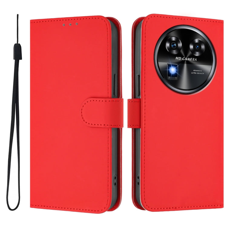 For Oukitel C37 Skin Feel Solid Color Leather Phone Case with Lanyard