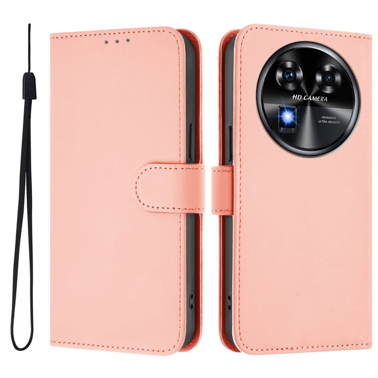 For Oukitel C37 Skin Feel Solid Color Leather Phone Case with Lanyard