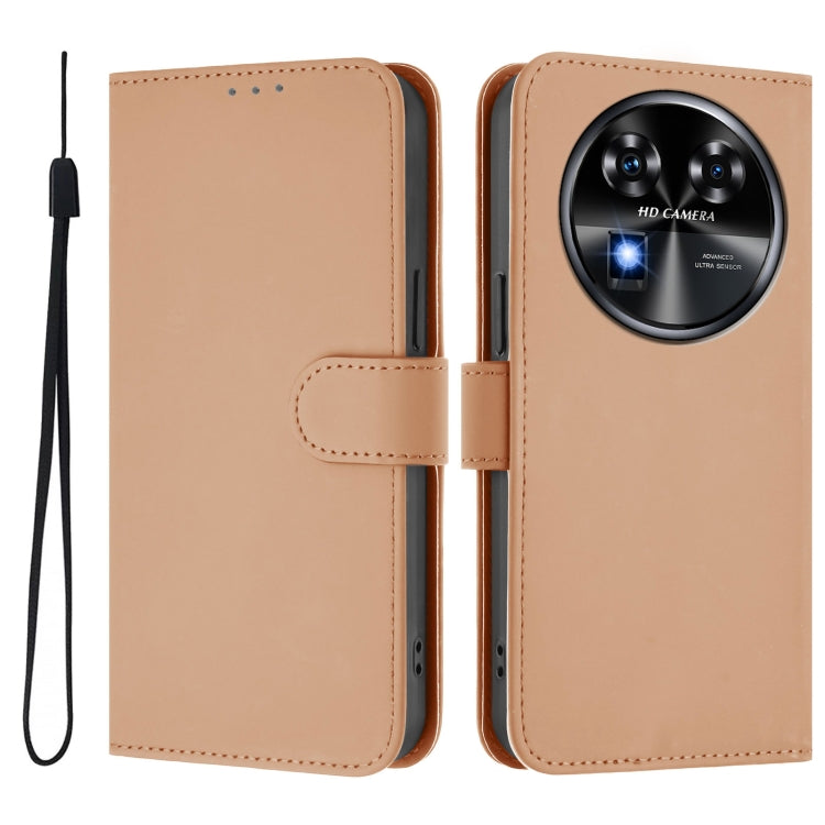 For Oukitel C37 Skin Feel Solid Color Leather Phone Case with Lanyard