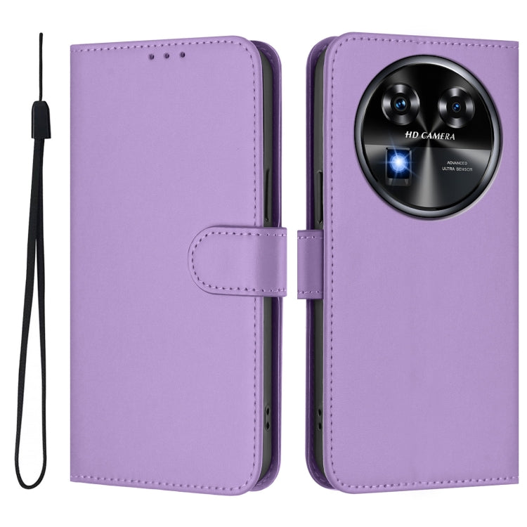 For Oukitel C37 Skin Feel Solid Color Leather Phone Case with Lanyard