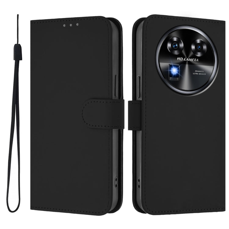 For Oukitel C37 Skin Feel Solid Color Leather Phone Case with Lanyard