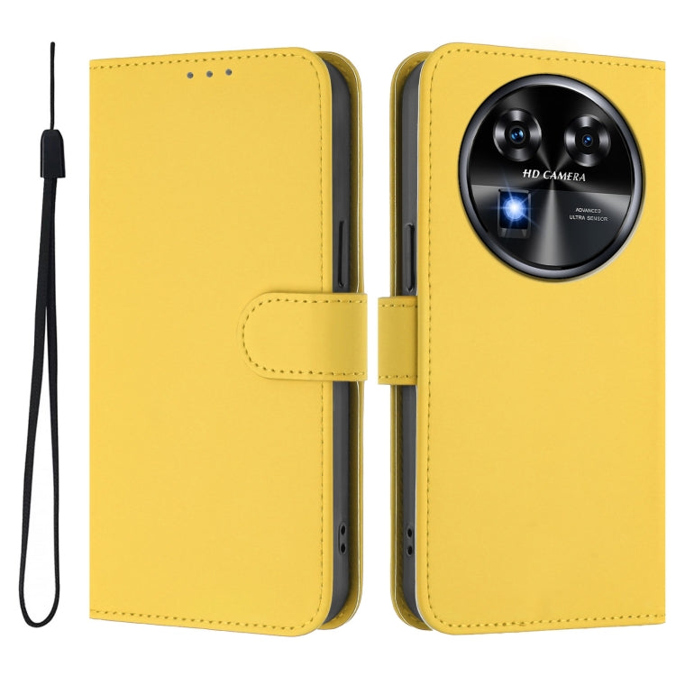 For Oukitel C37 Skin Feel Solid Color Leather Phone Case with Lanyard