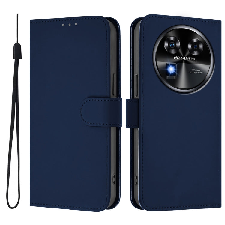 For Oukitel C37 Skin Feel Solid Color Leather Phone Case with Lanyard