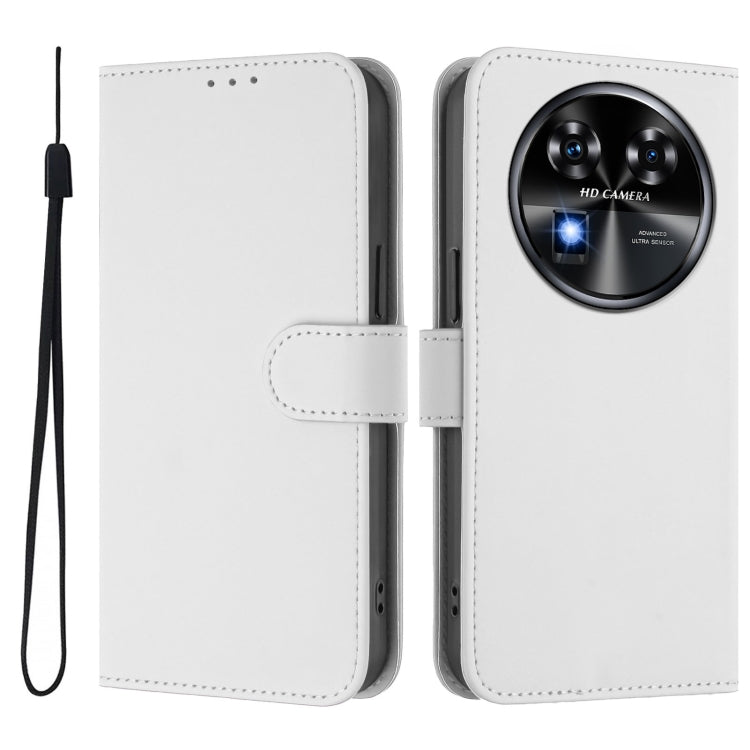 For Oukitel C37 Skin Feel Solid Color Leather Phone Case with Lanyard