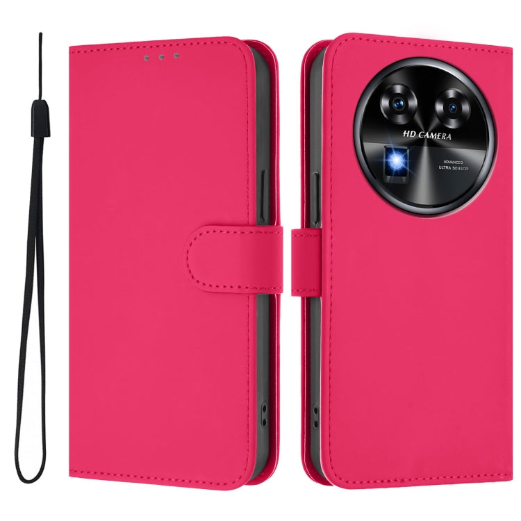 For Oukitel C37 Skin Feel Solid Color Leather Phone Case with Lanyard