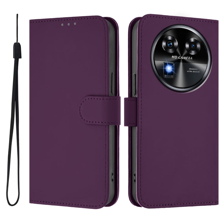 For Oukitel C37 Skin Feel Solid Color Leather Phone Case with Lanyard