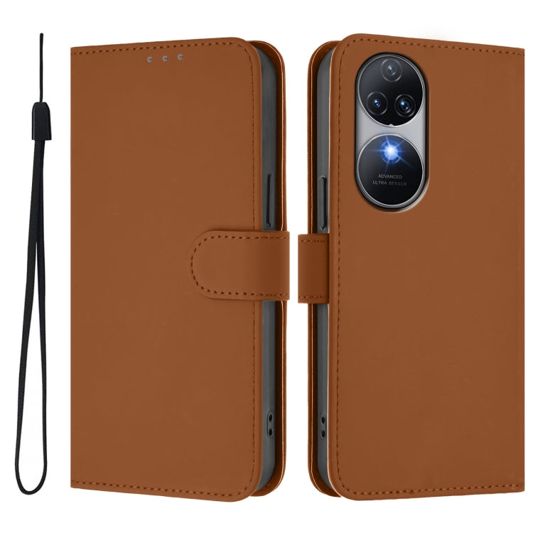 For Oukitel C38 Skin Feel Solid Color Leather Phone Case with Lanyard
