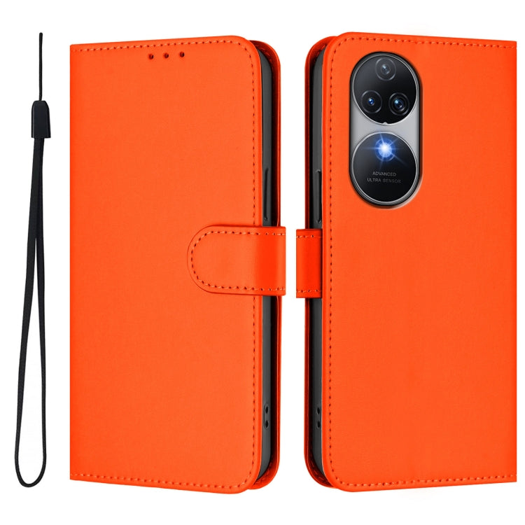 For Oukitel C38 Skin Feel Solid Color Leather Phone Case with Lanyard
