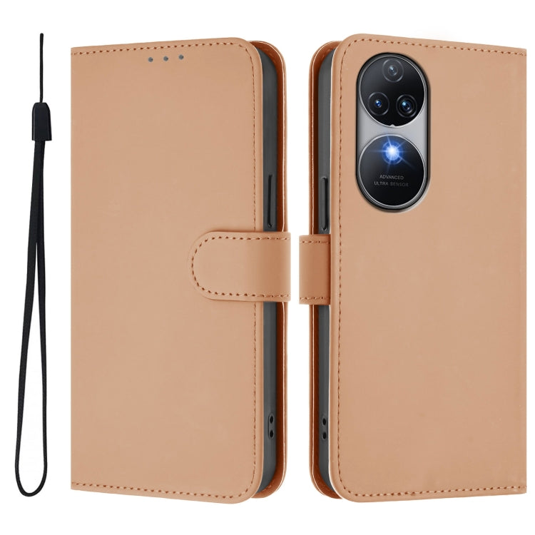 For Oukitel C38 Skin Feel Solid Color Leather Phone Case with Lanyard
