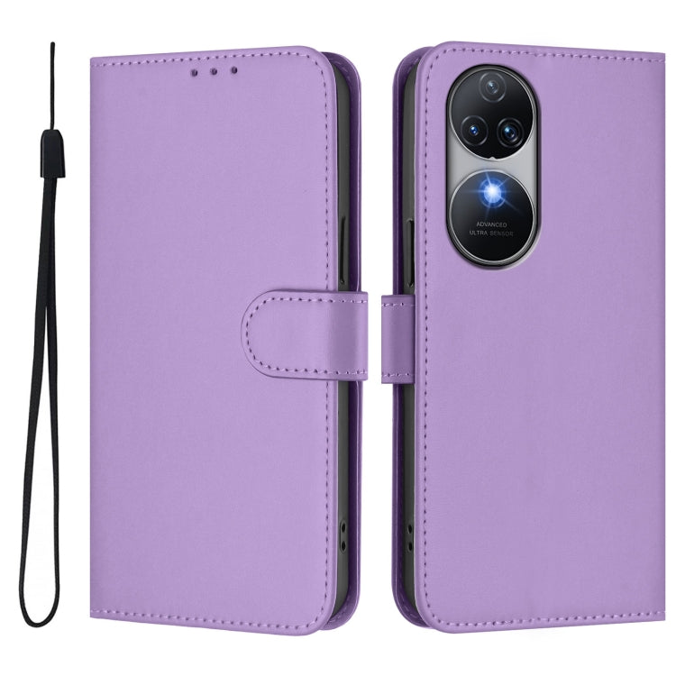 For Oukitel C38 Skin Feel Solid Color Leather Phone Case with Lanyard