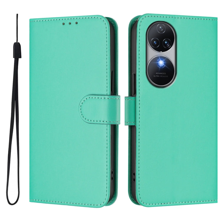 For Oukitel C38 Skin Feel Solid Color Leather Phone Case with Lanyard