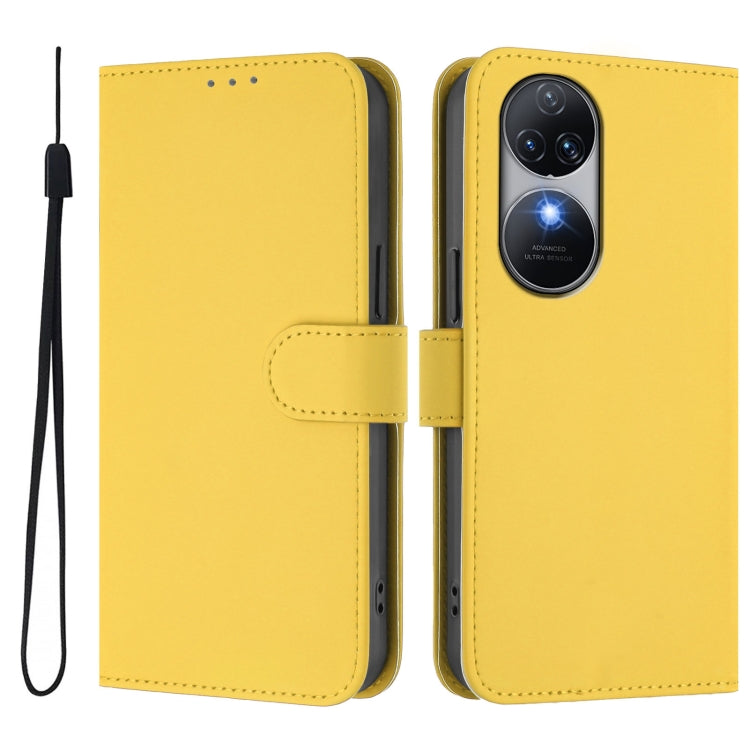 For Oukitel C38 Skin Feel Solid Color Leather Phone Case with Lanyard