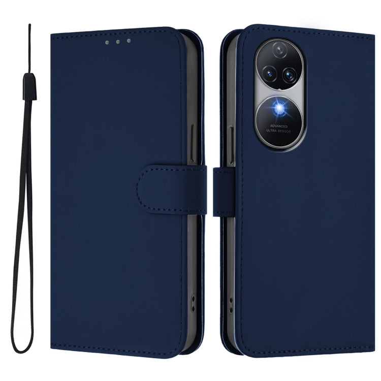 For Oukitel C38 Skin Feel Solid Color Leather Phone Case with Lanyard