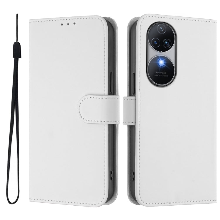 For Oukitel C38 Skin Feel Solid Color Leather Phone Case with Lanyard