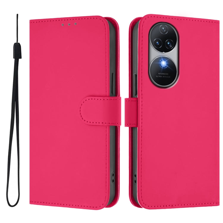 For Oukitel C38 Skin Feel Solid Color Leather Phone Case with Lanyard
